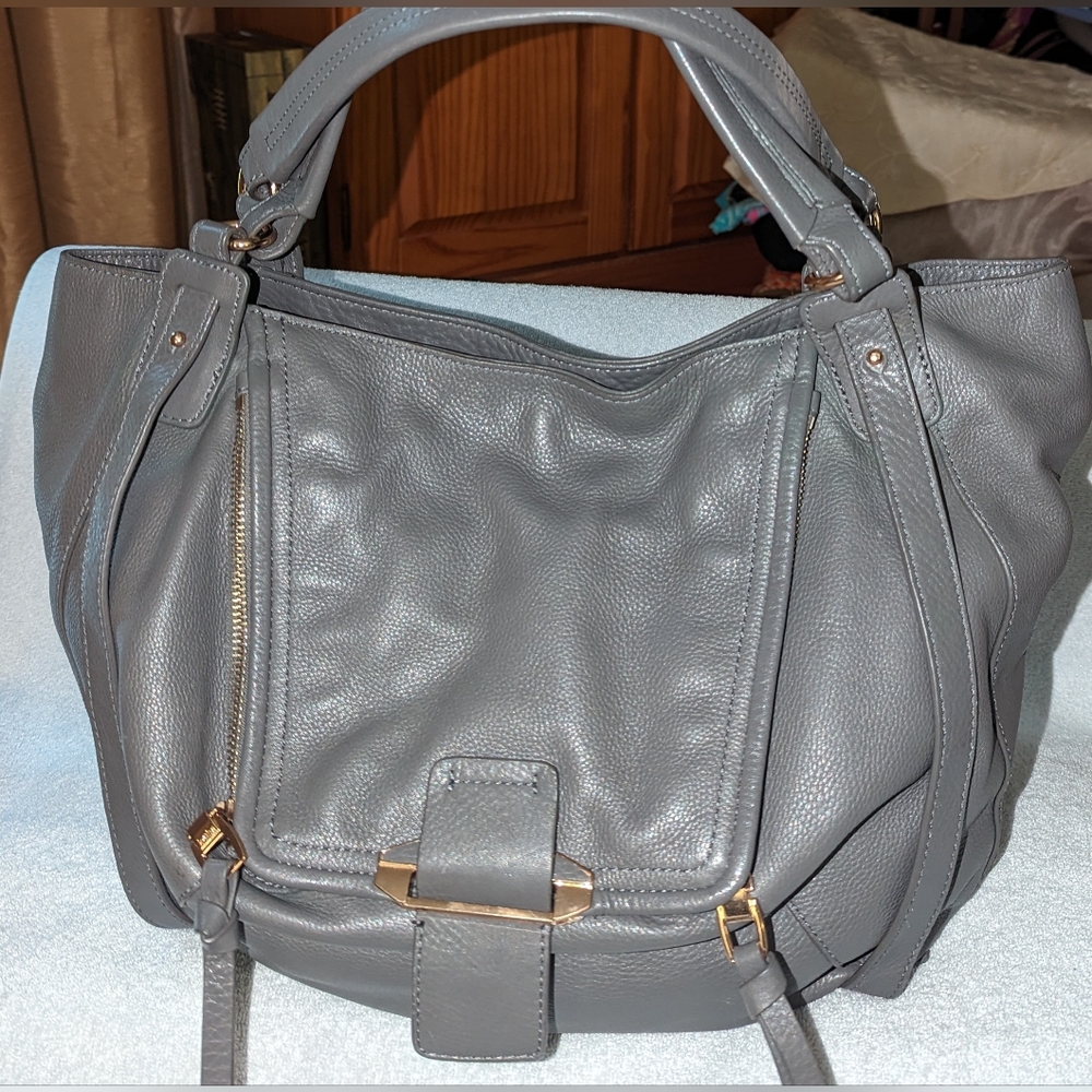 Kooba Jonnie gray leather hobo bag.